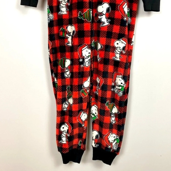 Munki Munki Peanuts Buffalo plaid Hooded Onesie Snoopy size Large pajamas - Picture 4 of 11